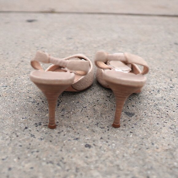 Manolo Blahnik Slingback Mules IT 36.5 Beige Linen Heel SATC Carrie Bradshaw - Picture 5 of 9